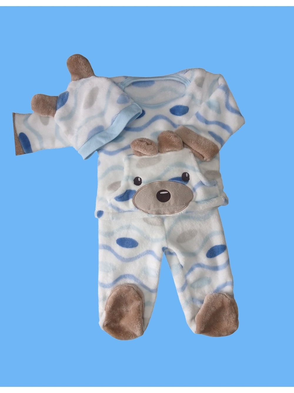 Blue Bear Plush Baby Matching Set - Size 6m Cozy 3-Piece Outfit